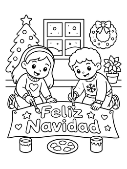 Kids creating a banner in this feliz navidad coloring page.