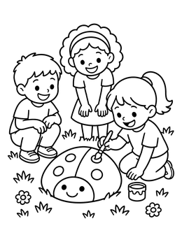 Free printable Children Painting A Ladybug Stone coloring page