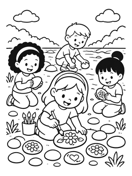 Free printable Children Painting River Pebbles Outdoors coloring page