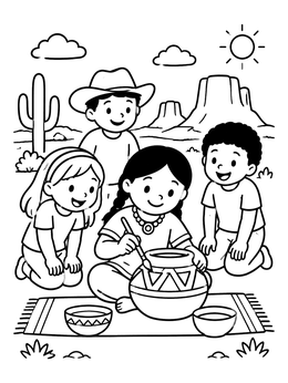 Free printable Children Painting Pottery In The Desert coloring page