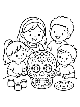 Free printable Children Painting A Sugar Skull coloring page