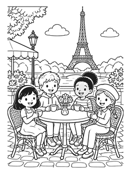 Free printable Children At A Paris Cafe coloring page