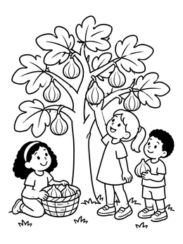 Free printable Children Picking Fresh Figs coloring page