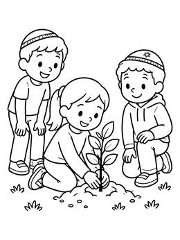 Free printable Children Planting A Tu Bishvat Sapling coloring page