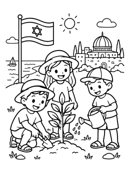 Free printable Children Planting A Tree In Israel coloring page