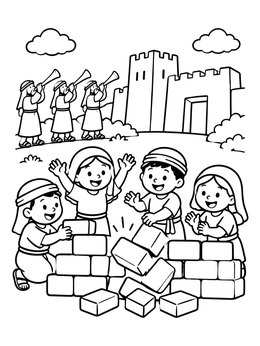 Free printable Children Building The Walls Of Jericho coloring page
