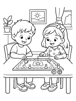 Free printable Children Playing A Board Game Together coloring page