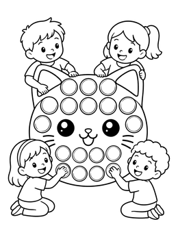 Free printable Children Playing With Cat Pop It coloring page