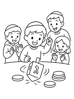 Free printable Children Playing Dreidel Game coloring page