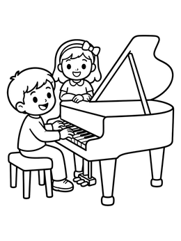 Free printable Children Playing The Grand Piano coloring page