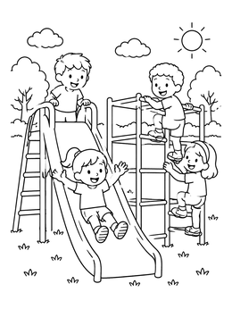 Free printable Kids Having Fun At Playground coloring page