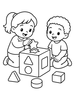 Free printable Children Playing With Shape Sorter coloring page