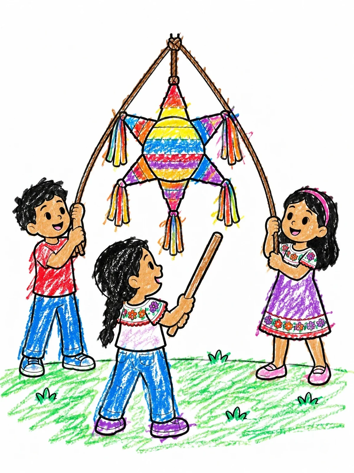 Colored example of the Children Playing With Star Pinata coloring page