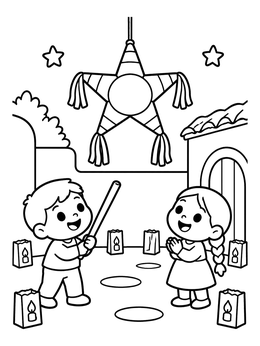 Free printable Children Playing With Star Piñata coloring page