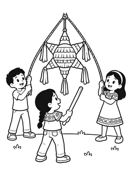 Free printable Children Playing With Star Pinata coloring page