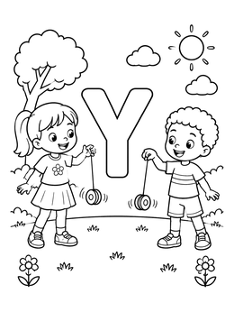 Free printable Children With Yo Yos And Letter Y coloring page