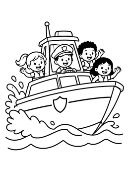 Free printable Children On A Police Boat Ride coloring page