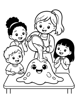 Free printable Children Pouring A Slime Creature coloring page