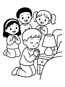 Free printable Children Praying By Bedside coloring page