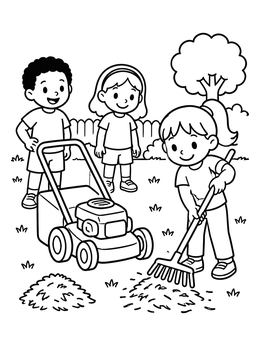Free printable Children Helping In The Garden coloring page