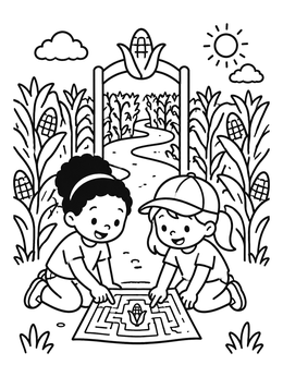 Free printable Children Reading A Corn Maze Map coloring page