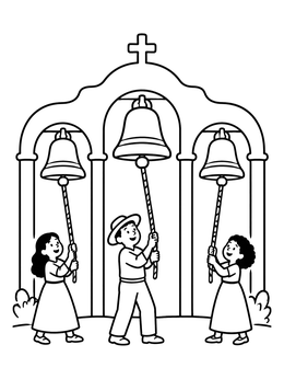 Free printable Children Ringing California Mission Bells coloring page
