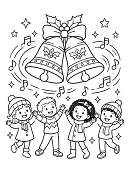 Happy kids enjoying music in this festive bell coloring page.