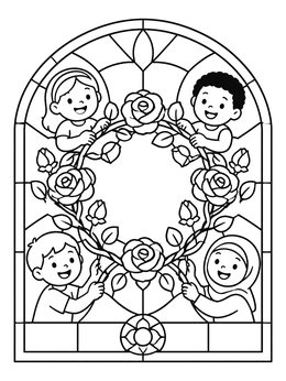 Free printable Children And Rose Window Wreath coloring page