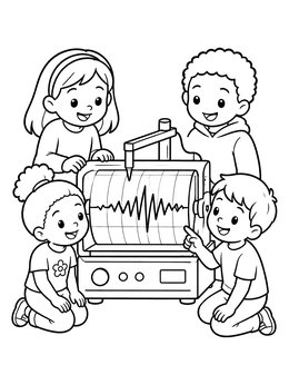 Free printable Children Learning With A Seismograph coloring page