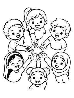 Free printable Children Sharing Peace Signs In Circle coloring page