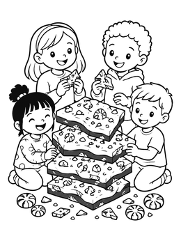 Free printable Children Sharing Peppermint Bark Stack coloring page