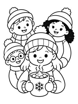Free printable Children Sharing Warm Hot Cocoa coloring page
