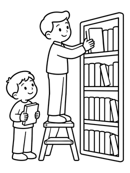 Free printable Children Shelving Books In Library coloring page