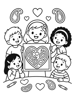 Free printable Children Showing Paisley Heart Art coloring page