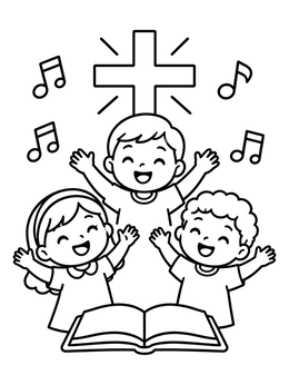 Free printable Children Singing Praise Together coloring page
