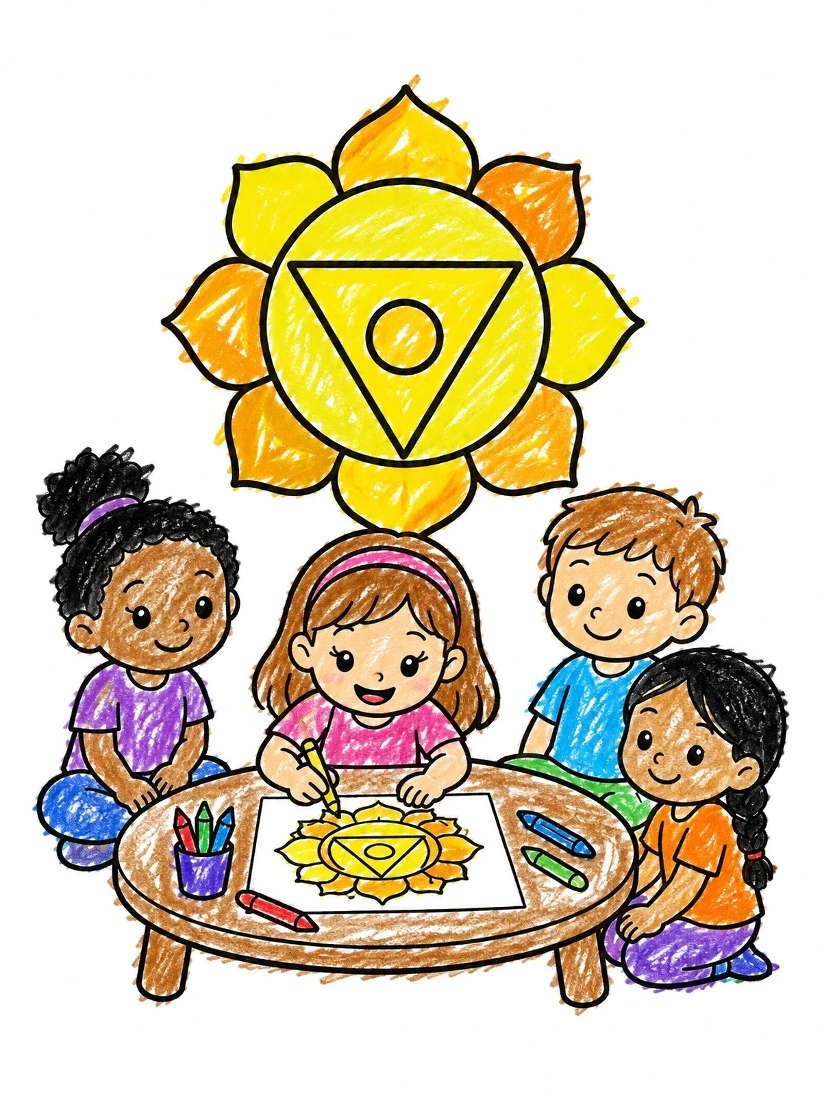 Colored example of the Children Drawing A Solar Plexus Chakra coloring page