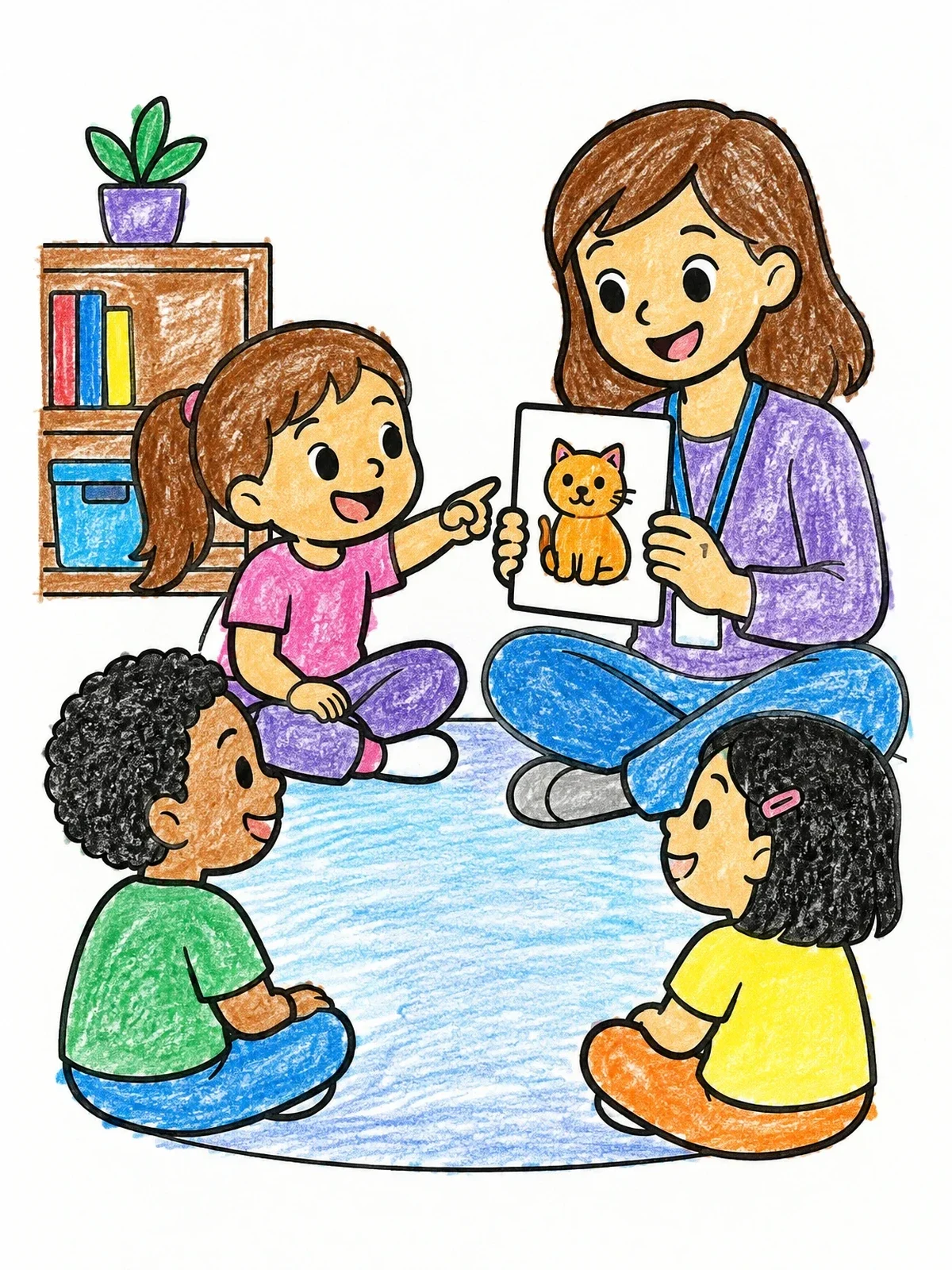 Colored example of the Children In Speech Therapy Flashcard Session coloring page