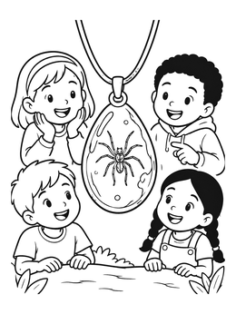 Free printable Children Admiring Spider Amber Pendant coloring page