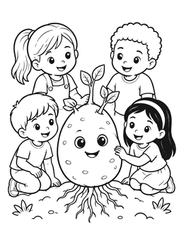 Free printable Children With Sprouting Potato Character coloring page