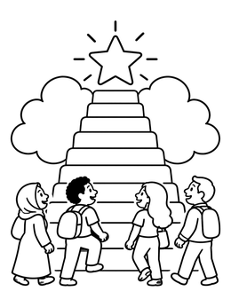 Free printable Children Climbing Stairway To A Star coloring page