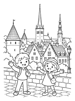 Free printable Children Visiting Tallinn Old Town coloring page