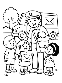 Free printable Children Thanking The Mail Carrier coloring page