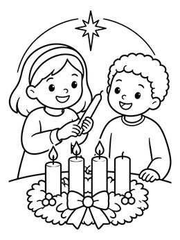 Free printable Children Celebrating The Third Advent coloring page