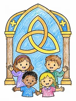 Children And Trinity Archway – Trinity Sunday Coloring Page