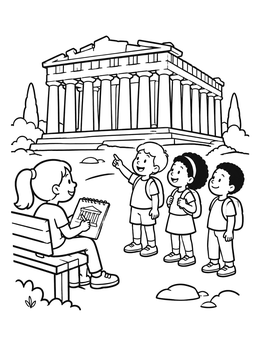 Free printable Children Visiting The Parthenon Temple coloring page