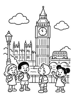 Free printable Children Visiting Big Ben In London coloring page