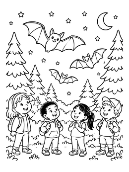 Free printable Children Watching Bats At Night coloring page