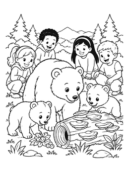 Free printable Children Watching Bears In The Woods coloring page