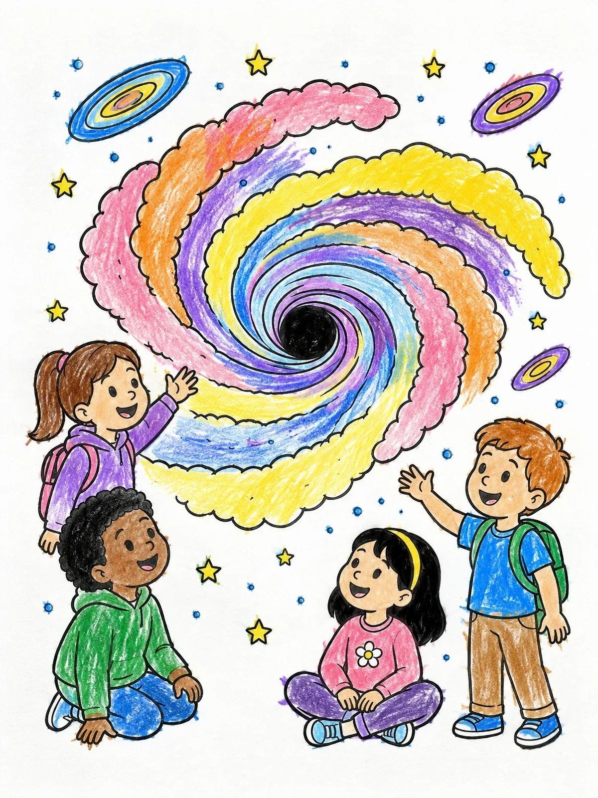 Colored example of the Children Watching A Cosmic Black Hole coloring page