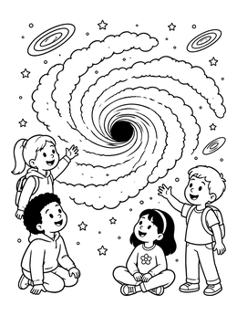Free printable Children Watching A Cosmic Black Hole coloring page